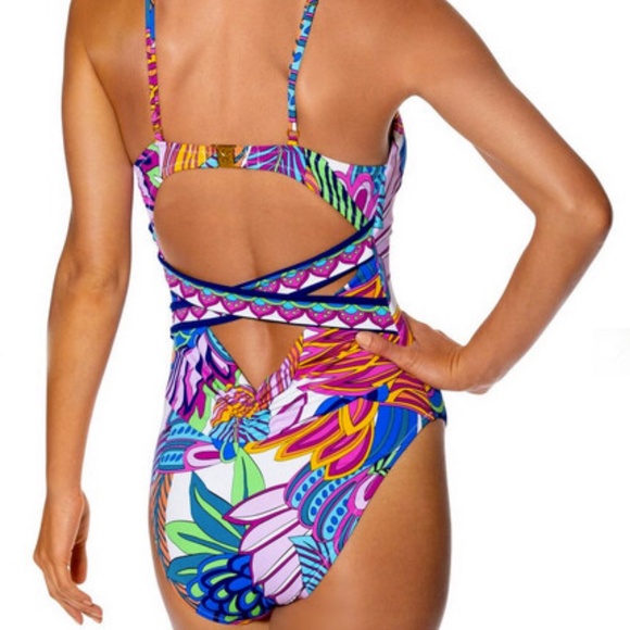 TRINA TURK Paradise Plume Plunge One Piece Maillot Swimsuit - Picture 4 of 5